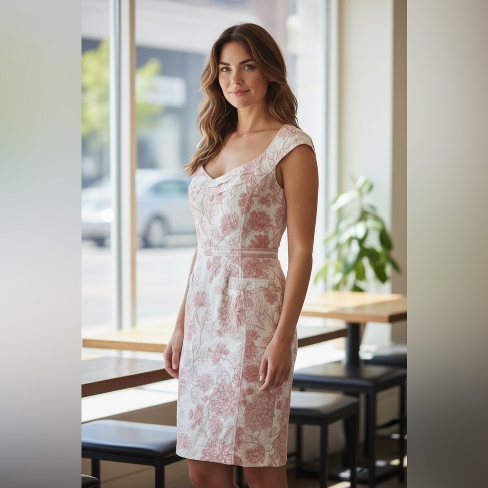 EUC - Byron Lars Coral Lace Button Back Sheath Dress - Size 4